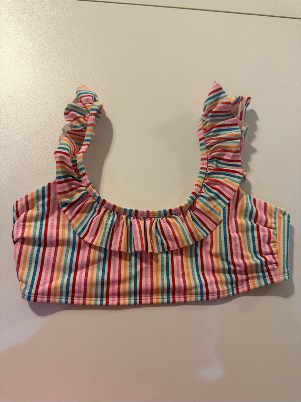 Girls Striped Ruffle Bikini Top in Multicolor